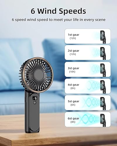 Miniatura 2 de TUNISE Ventilador de mano portátil, ventilador de cuello, ventilador de escritorio de 4000 mAh, ajustable en 180, viento de 6 velocidades,