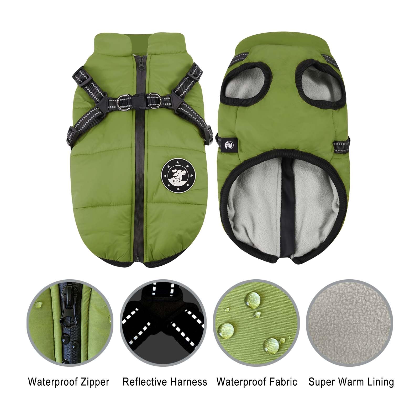 LUOWAN Cappotti per cani impermeabili con imbracatura Vestiti per cani caldi e confortevoli Lavabili in lavatrice Design a strisce riflettenti Resistente anello a D da mettere e togliere comodamente