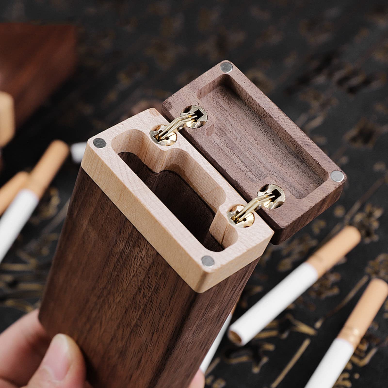 Portasigarette in legno, portasigarette sfuso, confezione da 10, confezione da 20, donna, uomo, portasigarette in legno massello con apertura laterale, 2 pezzi,L