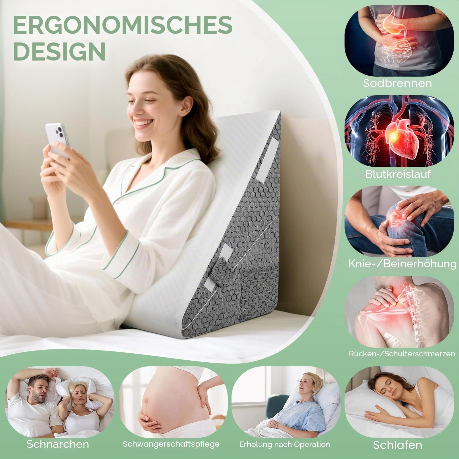 Keilkissen Bett - Keilkissen zum Schlafen Verstellbares Ke-ilkissen, Hochdichteschaum Lesekissen für Bett und Sofa, Ergonomisches Kopfkissen Bettkeil, Beinkissen-Rückenkissen beim Spielen, Lesen