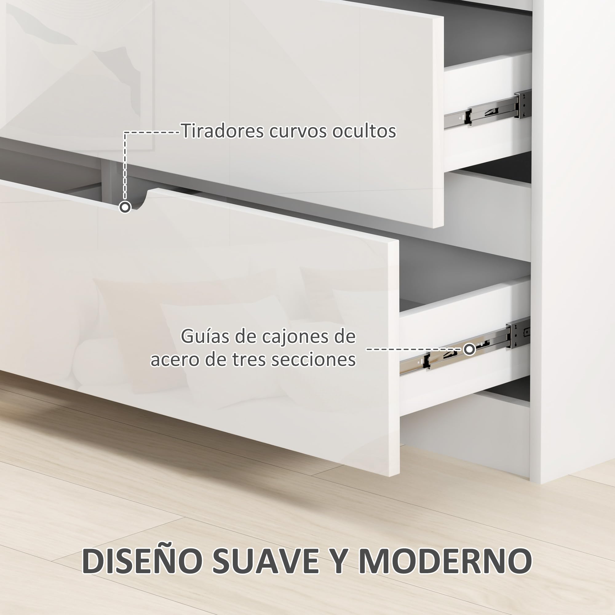 HOMCOM Cómoda con 6 Cajones Cómoda Dormitorio Moderno 120x40x75cm Blanco | con Anti-vuelco, Cajonera, para Salón Pasillo