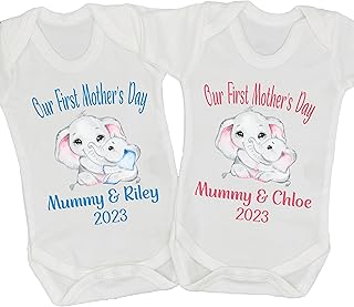 Personalised Our First 1st Mothers Day Body Suit Baby Vest 2023 Girls Boys Outfit Mother's Day Elephant