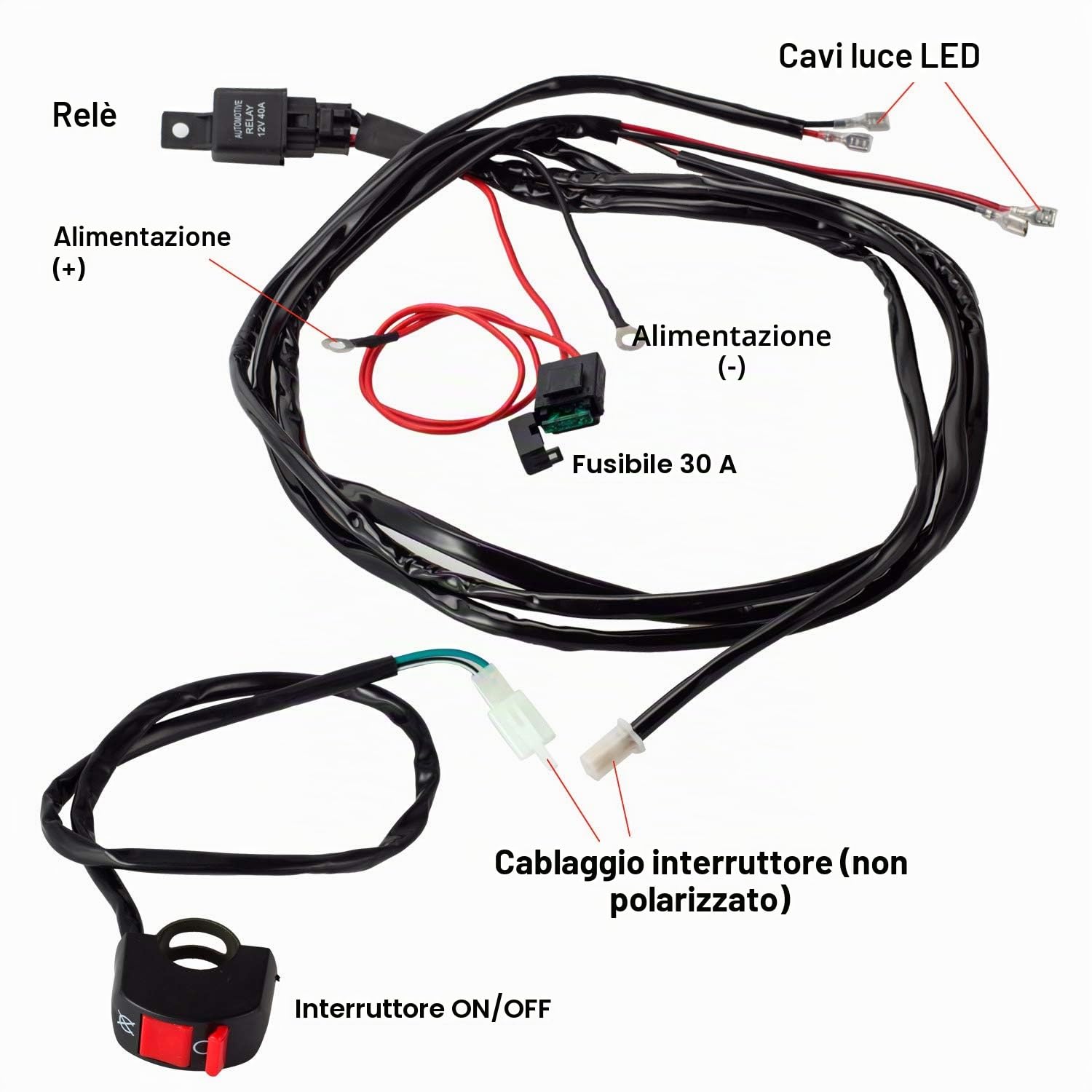 Win Power Universale LED Kit relè di commutazione cablaggio con 2 connessioni lampada per la motocicletta Luci di guida Lampade ausiliarie di lavoro,1 pezzo
