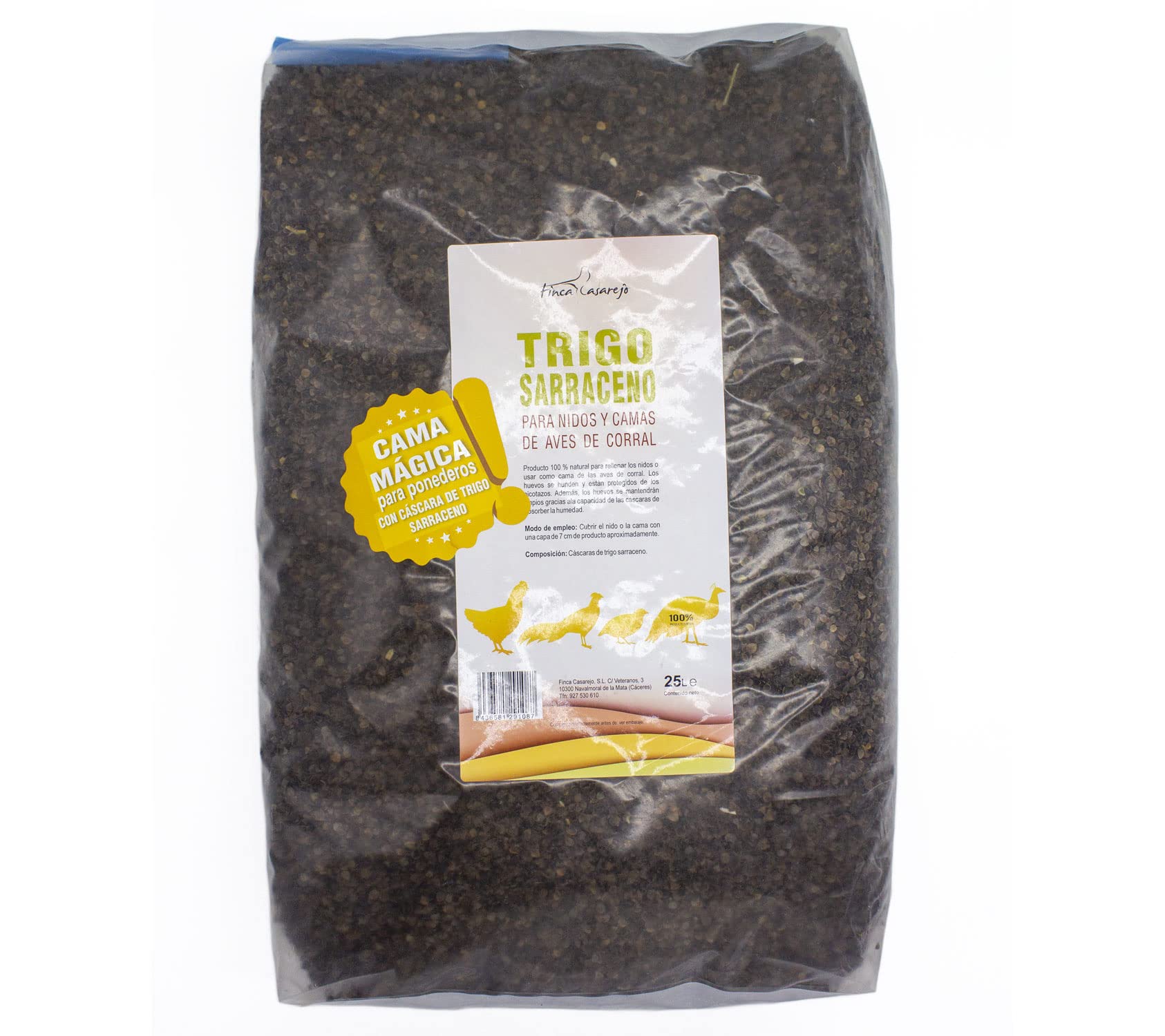 FINCA CASAREJO Cáscaras de Trigo Sarraceno para Nidos 25L - Cama Mágica para Ponederos - Natural y Absorbente - Protege los Huevos de Picotazos y Suciedad