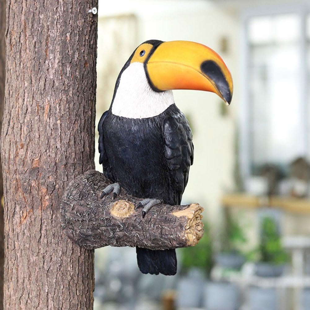 Decorazione da giardino con uccellini, tucano colorato da appendere, in resina, da appendere all'albero