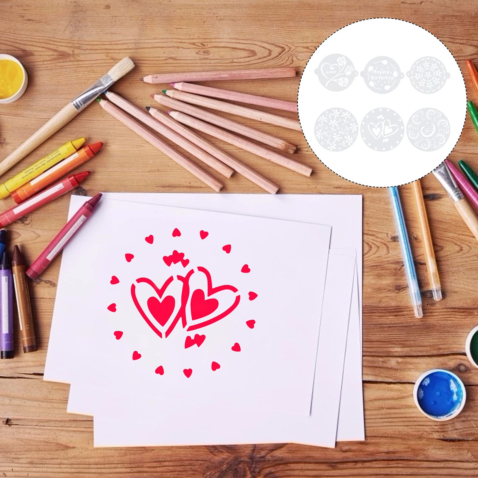 BRIGHTFUFU 6Pcs Plastic Cake Stencils Reusable Baking Templates for Decorating Icing Sugar Sieve and Material Fun and Precision for Cake Decoration