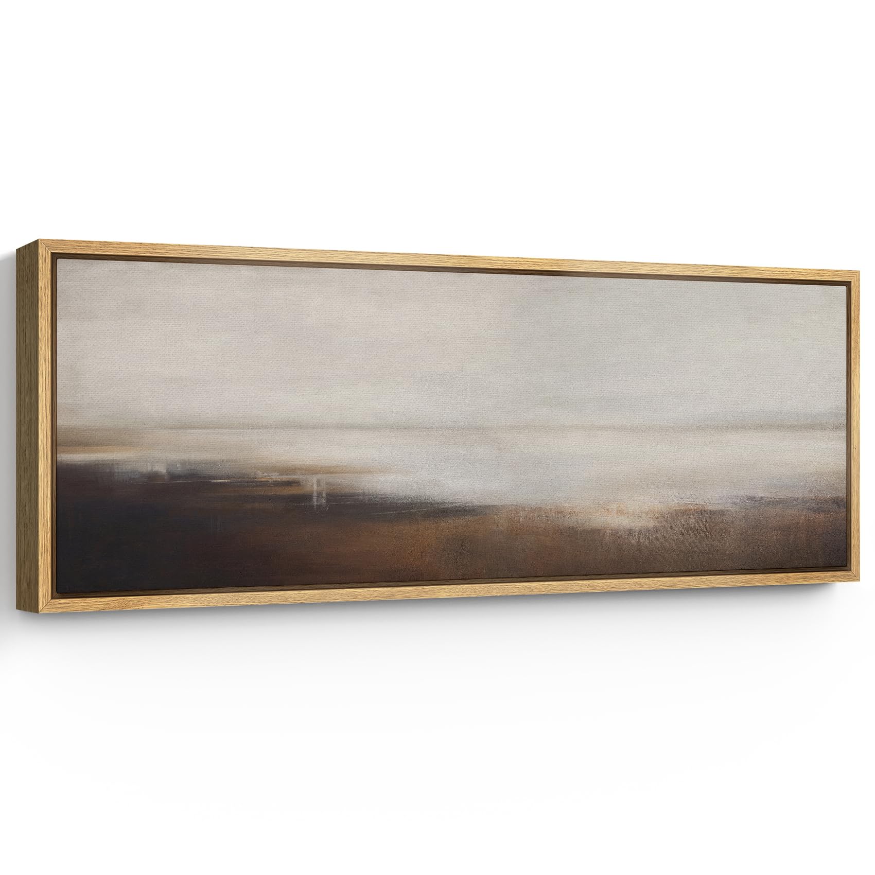 SIGNFORD Large Framed Canvas Print Wall Art Minimalist Landscape in Earth Tones Serene Abstract Horizon Illustrations Modern Art Relax/Calm Warm for Living Room, Bedroom, Office - 60"x20"