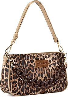 Montana West Wrangler Small Women's Shoulder Bag Retro Cheetah Clutch Purse with Acrylic Chain