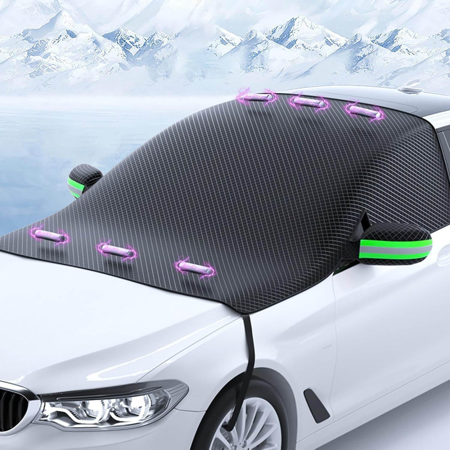 DDVOS Car Snow Cover for Volvo V40 / V50 / V60 / V70 / V90, Magnetic Frost Protector Protective Windscreen Cover with Reflective Strips