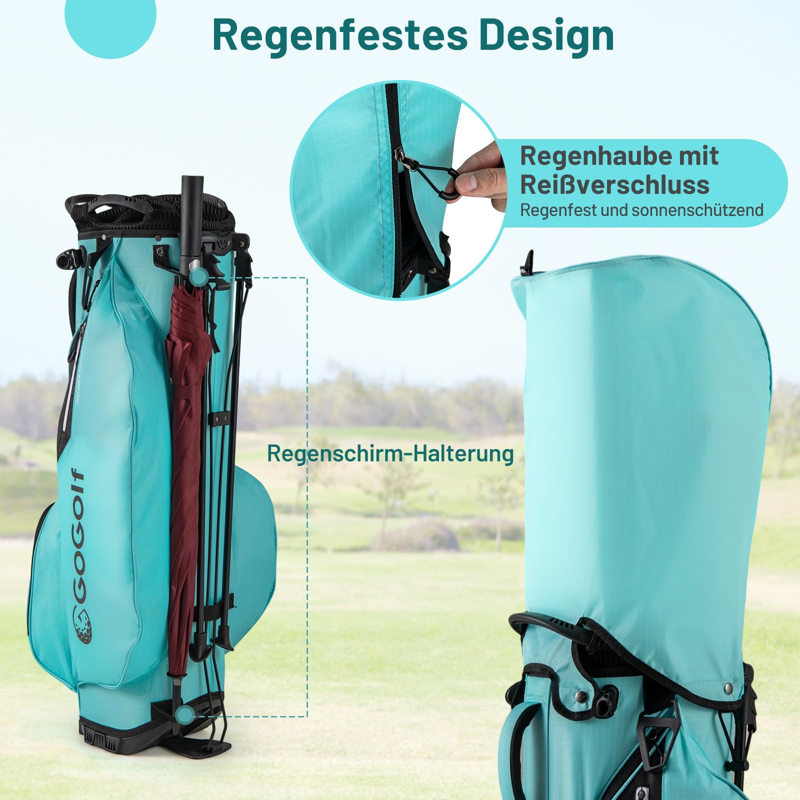GYMAX Golf-Standtasche, tragbare Golftasche mit 8 Fächern & 5 Taschen, leichte Golftasche mit verstellbarem Doppelträger, Regenschutz, Standbag für Herren & Damen