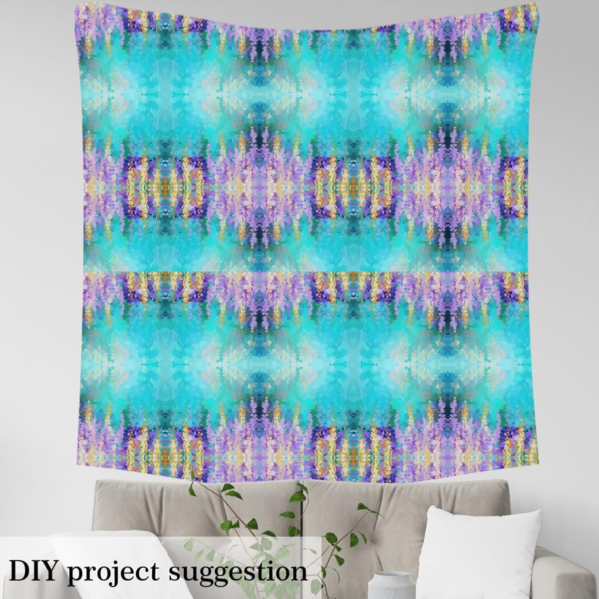 Erosebridal Purple Flowers Fabric By The Yard,Fantasy Oil Painting Upholstery Fabric,Botanical Geometric Square Abstract DIY Art Watercolor Decorative Fabric, Lavender Blue, 2 Yards