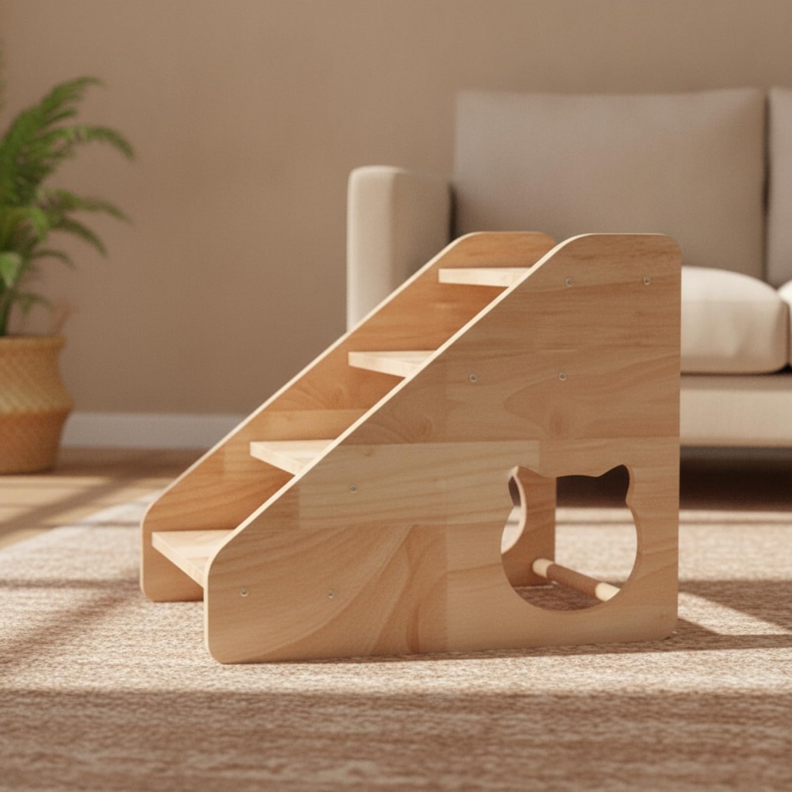 Scaletta per Cani in Legno Resistente Stabile, Portatile, Rampa per Cani con, Divano, Scale 4 Gradini