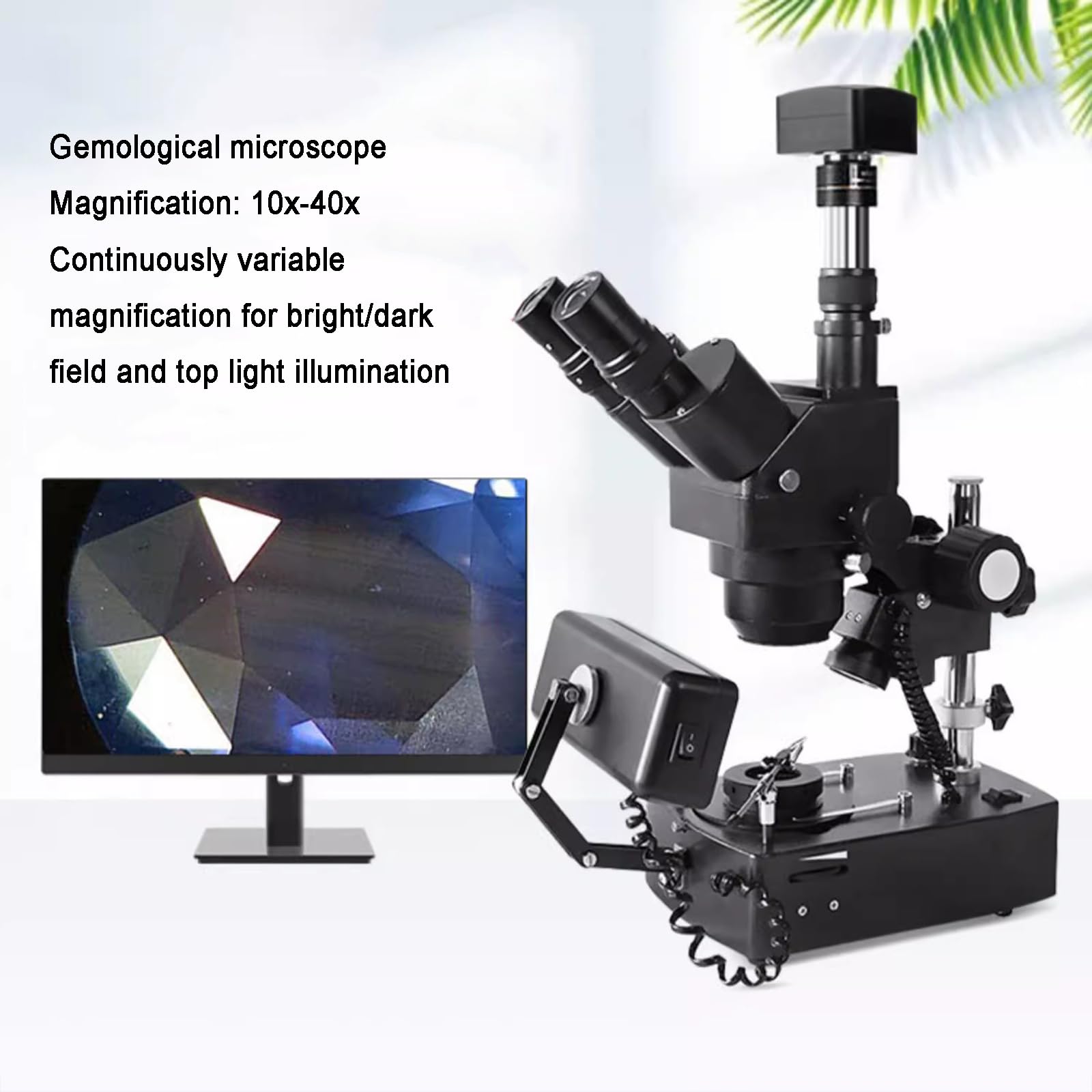 Microscopio Binocular estereoscópico para Gemas, Aumento de 10-40X, oculares WF10x, Objetivo con Zoom de 1X-4X, iluminación Superior, Inferior y Lateral