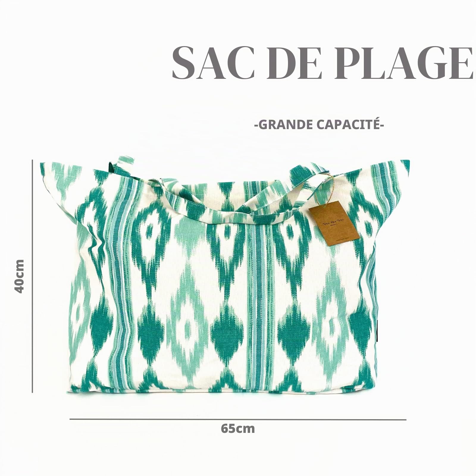 Grand Sac de Plage XXL Extra Large Famille - Style Méditerranéen, Poche Intérieure, 40L - Sac de Piscine Femme en Grand Format pour l'Été