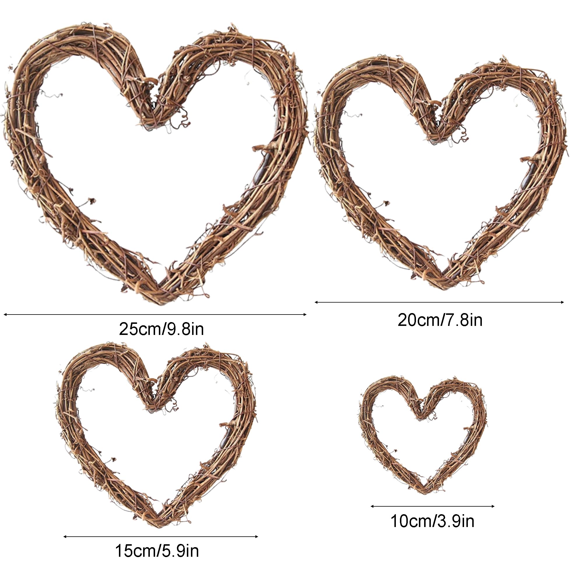 RZOZSZEZ 4 Pack Heart Shaped Garland, Natural Grapevine Wreaths, Classic Wreath for Christmas Halloween, and DIY Easter - Image 2