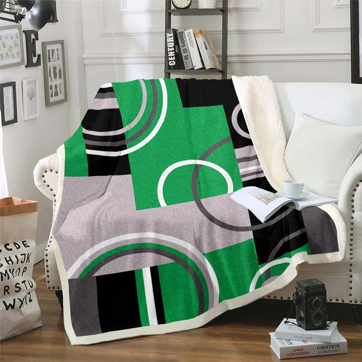Peacock Green Blanket for Home Office Geometry Circles Spiral Throw Blanket  Chic Black Grey White Lightweight Blanket Baby Modern Swirls Square Texture  Fleece Blanket Bedroom Living Room Decor : Amazon.ca: Home