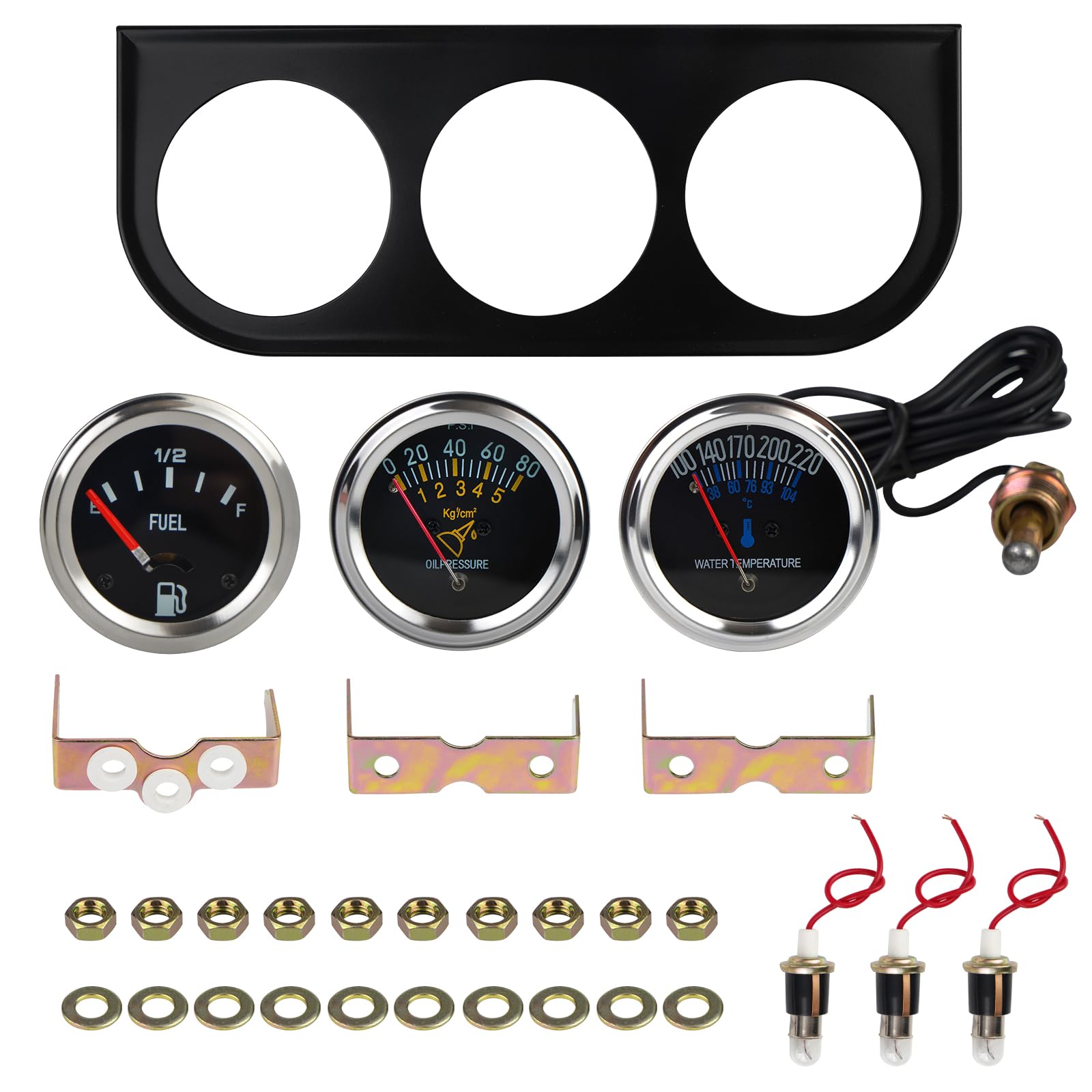 Triple Gauge Kit Water/Fuel/Oil 2'' 52mm DC 12V Mechanical Triple Gauge Set Car Meter Auto Gauge Water Temp Oil Pressure Meter Fuel Meter 3 in1 Car Meter Auto Gauge Kit-image-35