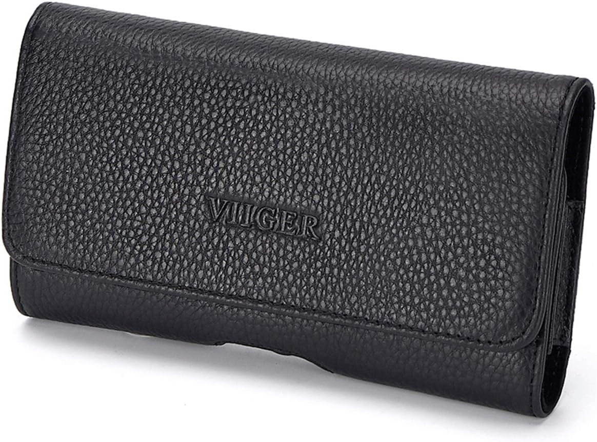 VIIGER Horizontal Slim Genuine Leather Phone Case w/Belt Loop Cellphone Belt Holster Smartphone Belt Case Holder Belt Pouch Magnetic Closure Compatible with iPhone 15 Pro Max/14 Pro Max/17 Pro