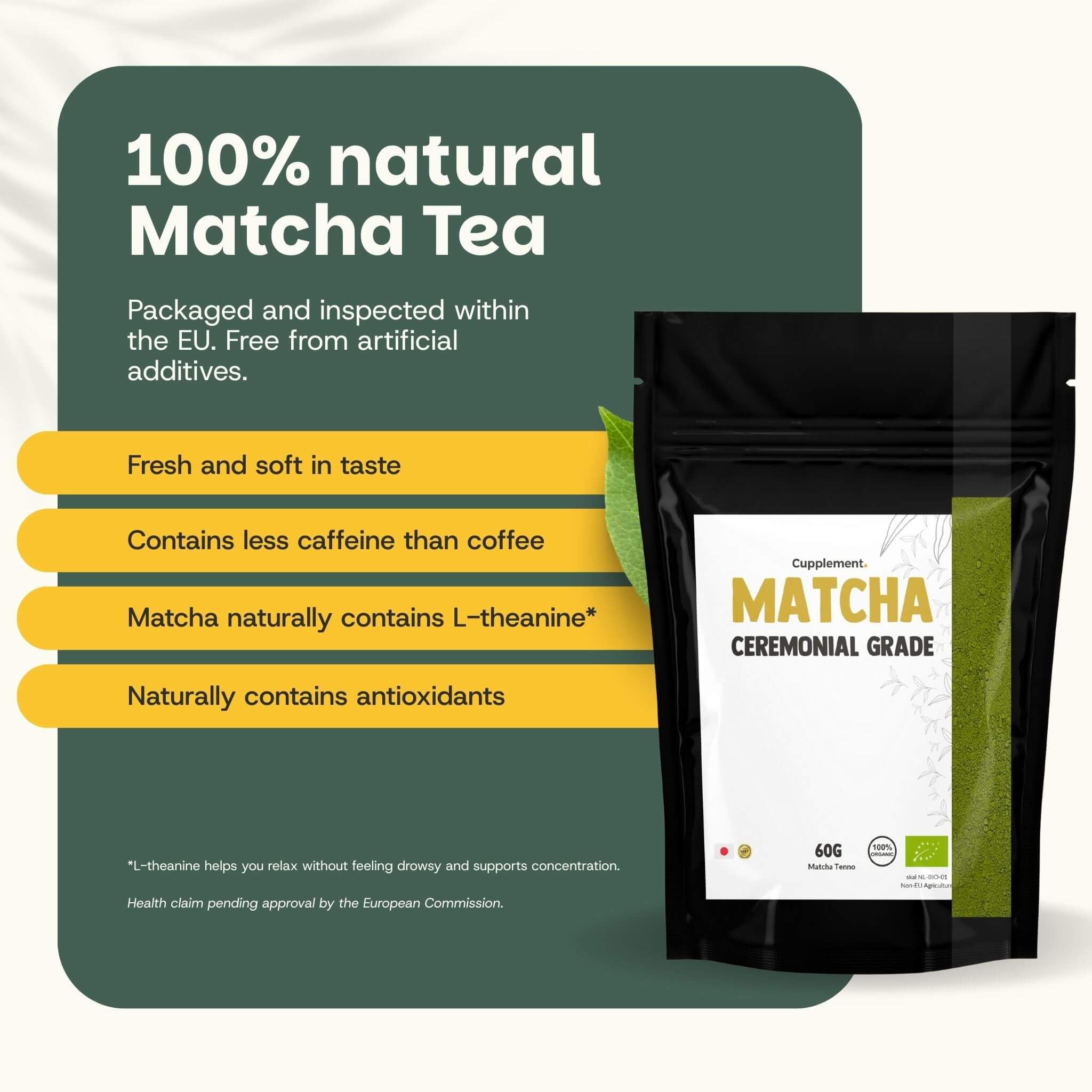 Cupplement 240 Gramm Zeremonial Grade Matcha Bio Kostenloser Bambusbesen & Schneebesen - Höchste Qualität Grüner - Starter Set - Latte - Japan - Pulver - Tee - Whisk - Beutel - Smoothies - Ceremonial