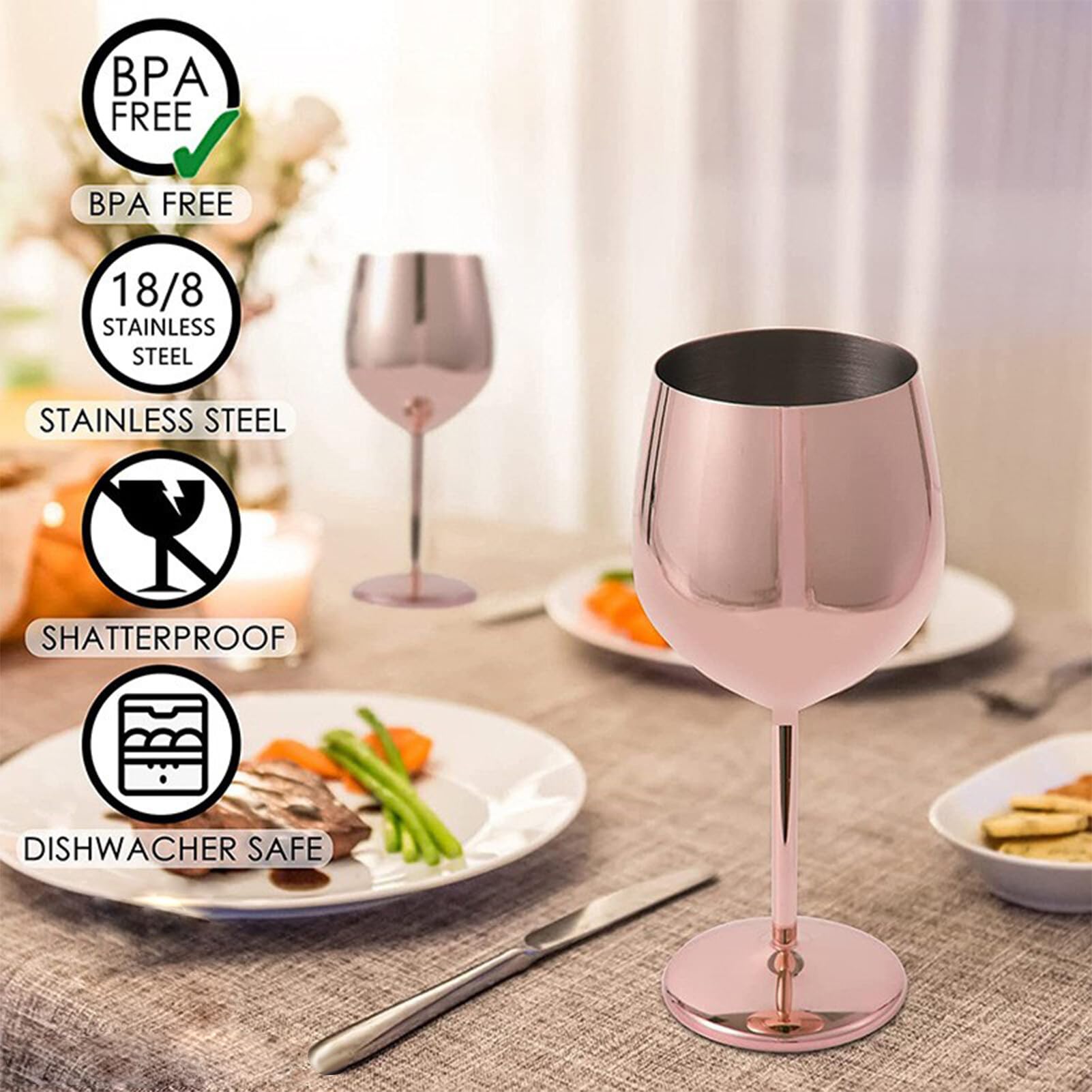 18-Unzen-Weingläser aus Edelstahl, Unzerbrechliches Weinglas aus Metall, Cocktailbecher aus Metall, Einzigartiges Tragbares Champagnerglas, Ausgefallene Weinkelche für Outdoor, Reisen,(Roségold) Küche, Haushalt & Wohnen