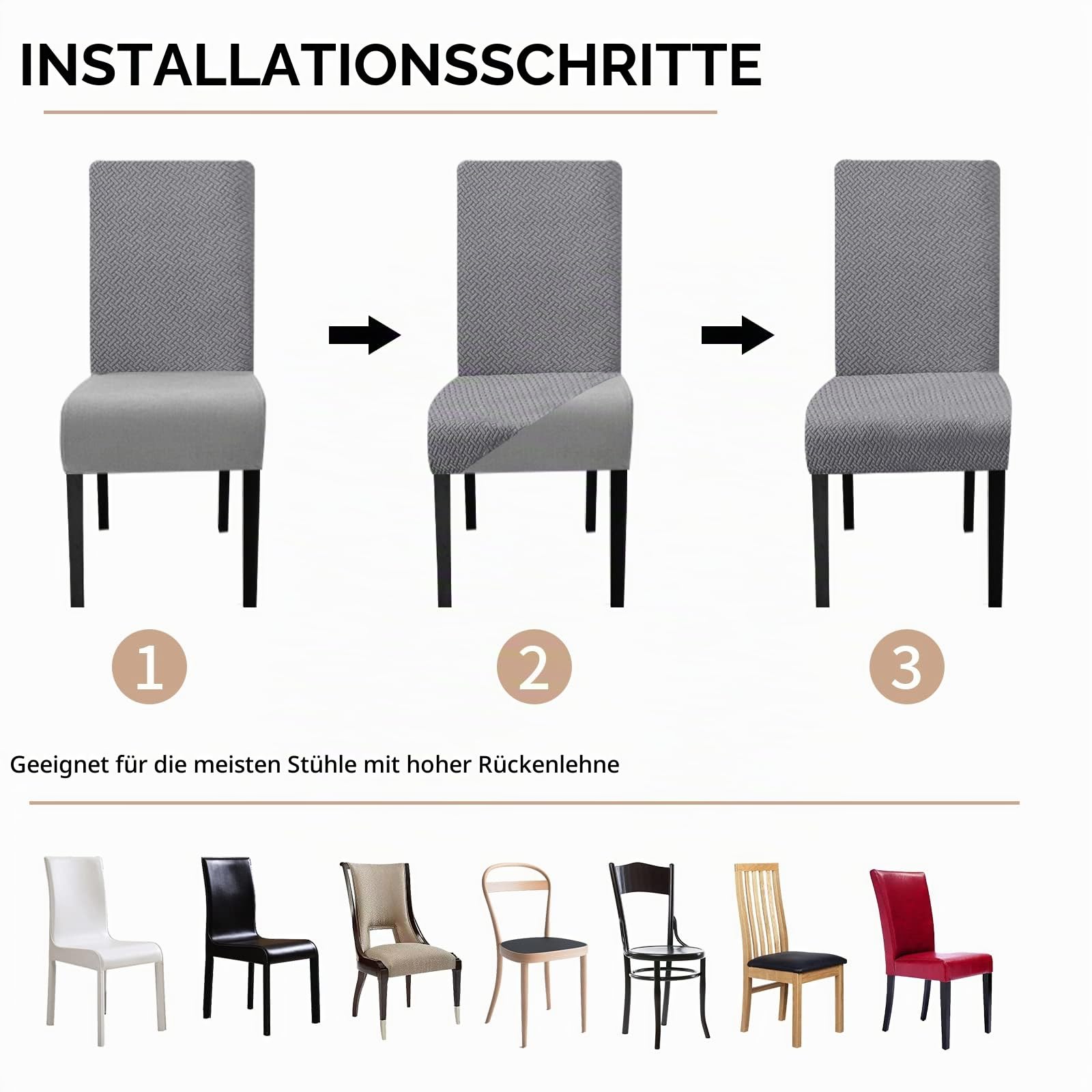 Lydevo Stuhlhussen XL 6er Set Stretch Stuhlhussen Schwingstühle XL für Esszimmerstühle Spandex Universal-Stuhlbezug Large Dining Chair Schonbezüge für Stuhl Esszimmer Hotel Bankett,Diagonal#Grau