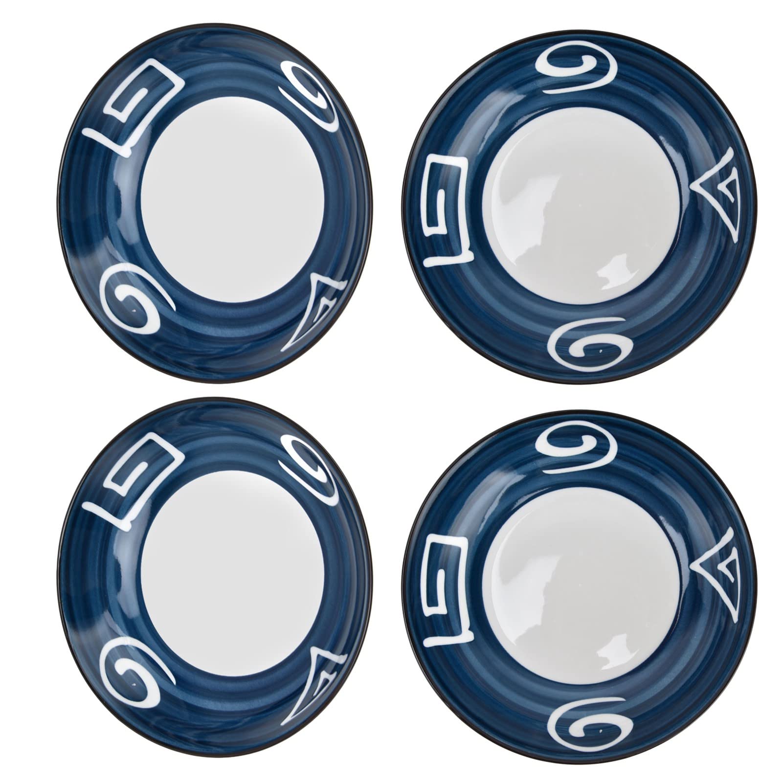 Fdit Ensemble de 4 Bols Japonais en Porcelaine à Motif Bleu et Blanc pour Soupe, Salade, Pâtes, Lavables au Lave-vaisselle et, Bols en Céramique de Style Japonais 7,28 Pouces