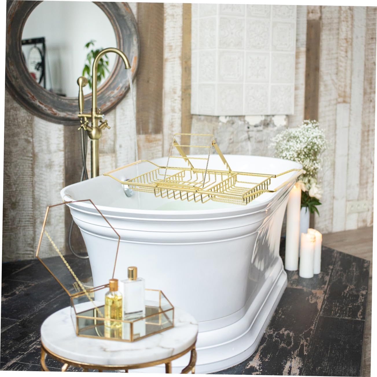 MAGICLULU Bathtub Tray Bathroom Shelf Retractable Rack Sturdy Wine Tablet Holder