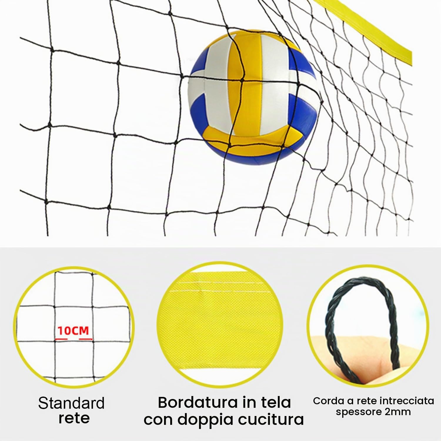 Set di rete da pallavolo, 9,5 m x 1 m, pieghevole, set completo di rete con pali in acciaio,Sistema di marcatura del campo, palloni da pallavolo e sacca portaoggetti, altezza regolabile