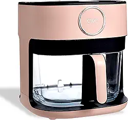 Fritadeira a ar de 1400 W com cesta de vidro, 8 predefinições, lavável na lava-louças, temporizador de 60 minutos, controle de temperatura ajustável de 73 °C a 232 °C, blush
