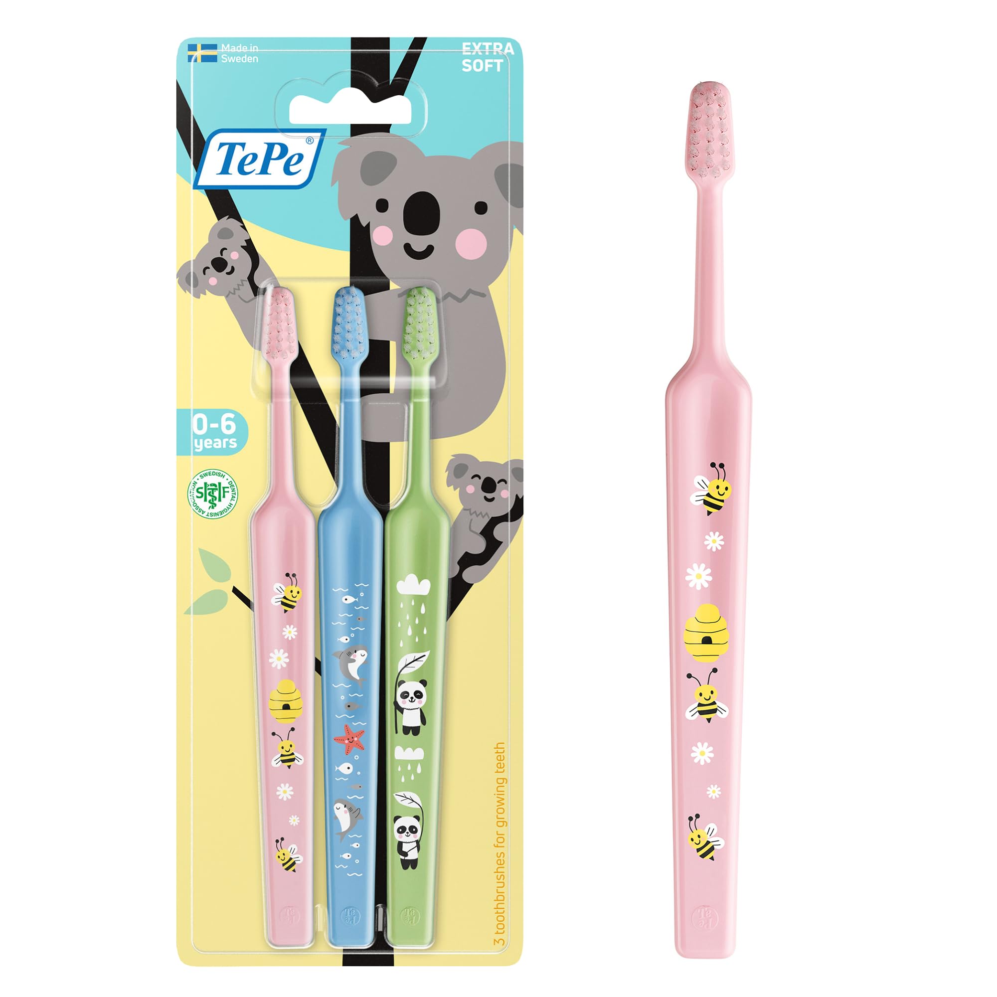 TePe Mini Toothbrush, Extra Soft, 3 count (Pack of 1), Assorted Colours