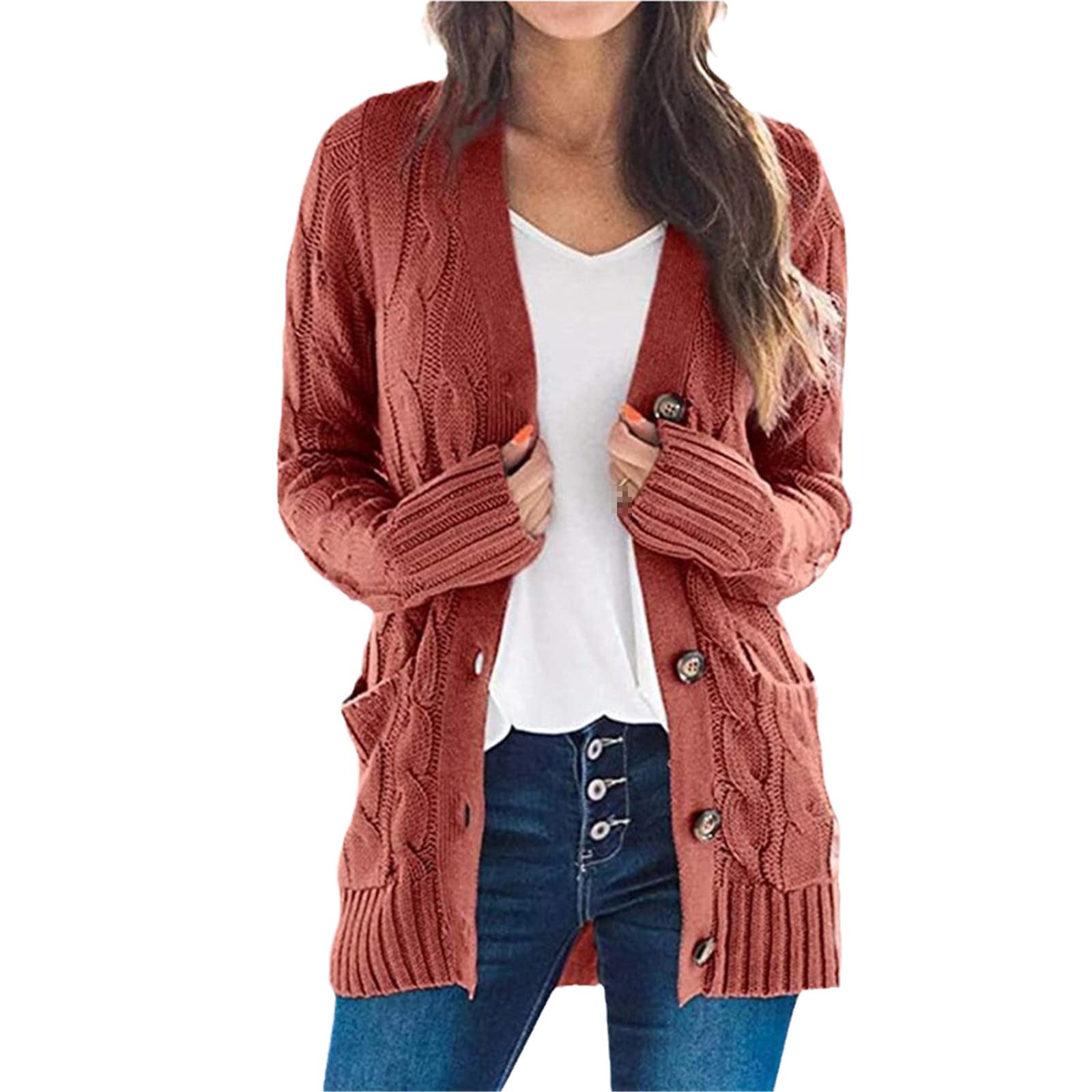 Alloaone Womens Long Sleeve Jumper Knit Sweater Front Cardigan Sweater