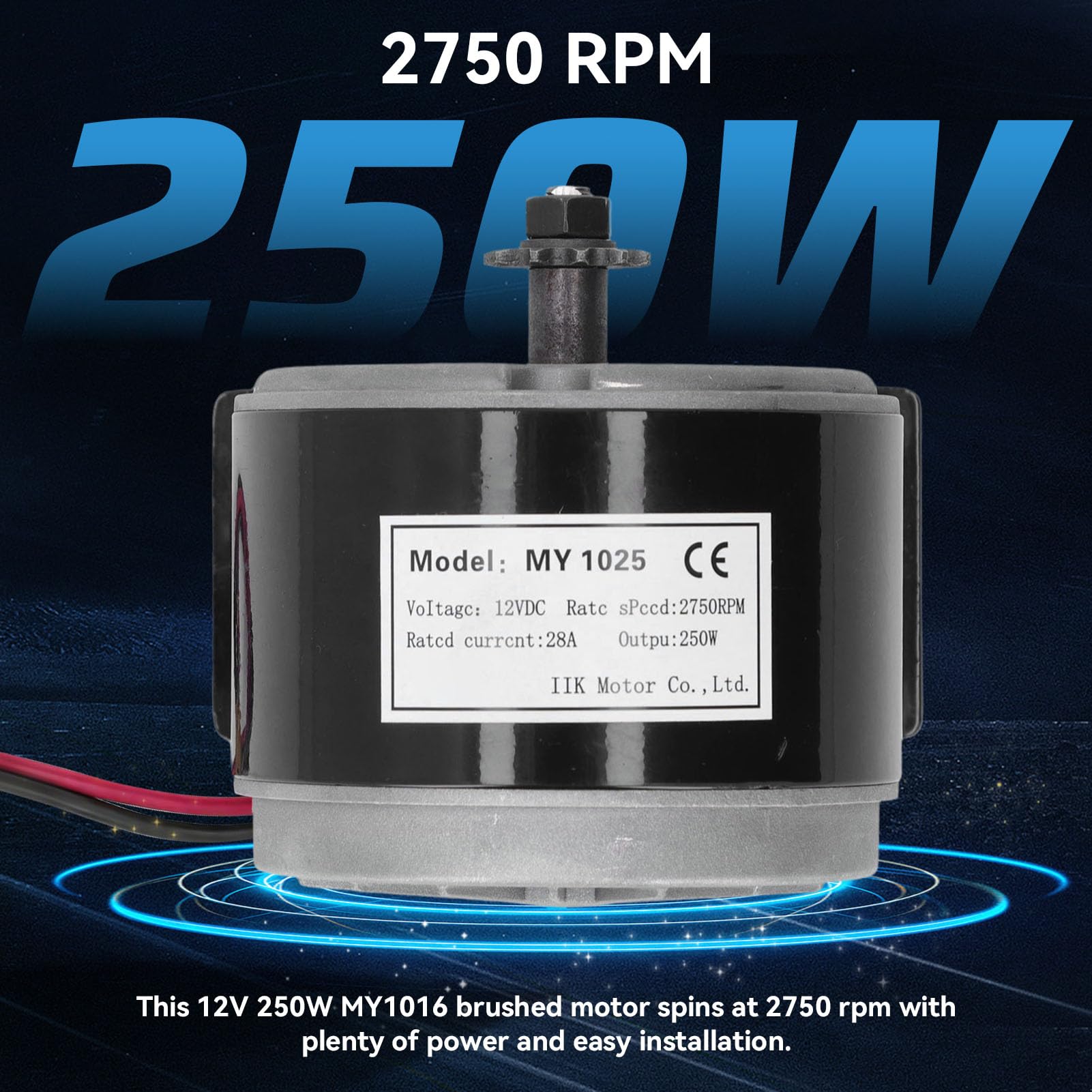 MY1025 12 V 250 W High Speed 2750 obr./min, szczotkowany silnik elektryczny z magnesem trwałym, wysokiej wydajności aluminium silnik elektryczny DC do skutera elektrycznego