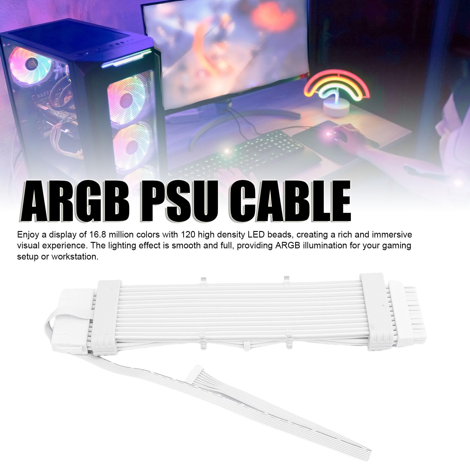 Cable de Extensión de Fuente de Alimentación con Efecto de Luz de Meteorito ARGB para Placa Base, Caja de Computadora, 120 Cuentas LED, Cable de Fuente de Alimentación de Sincronización ARGB