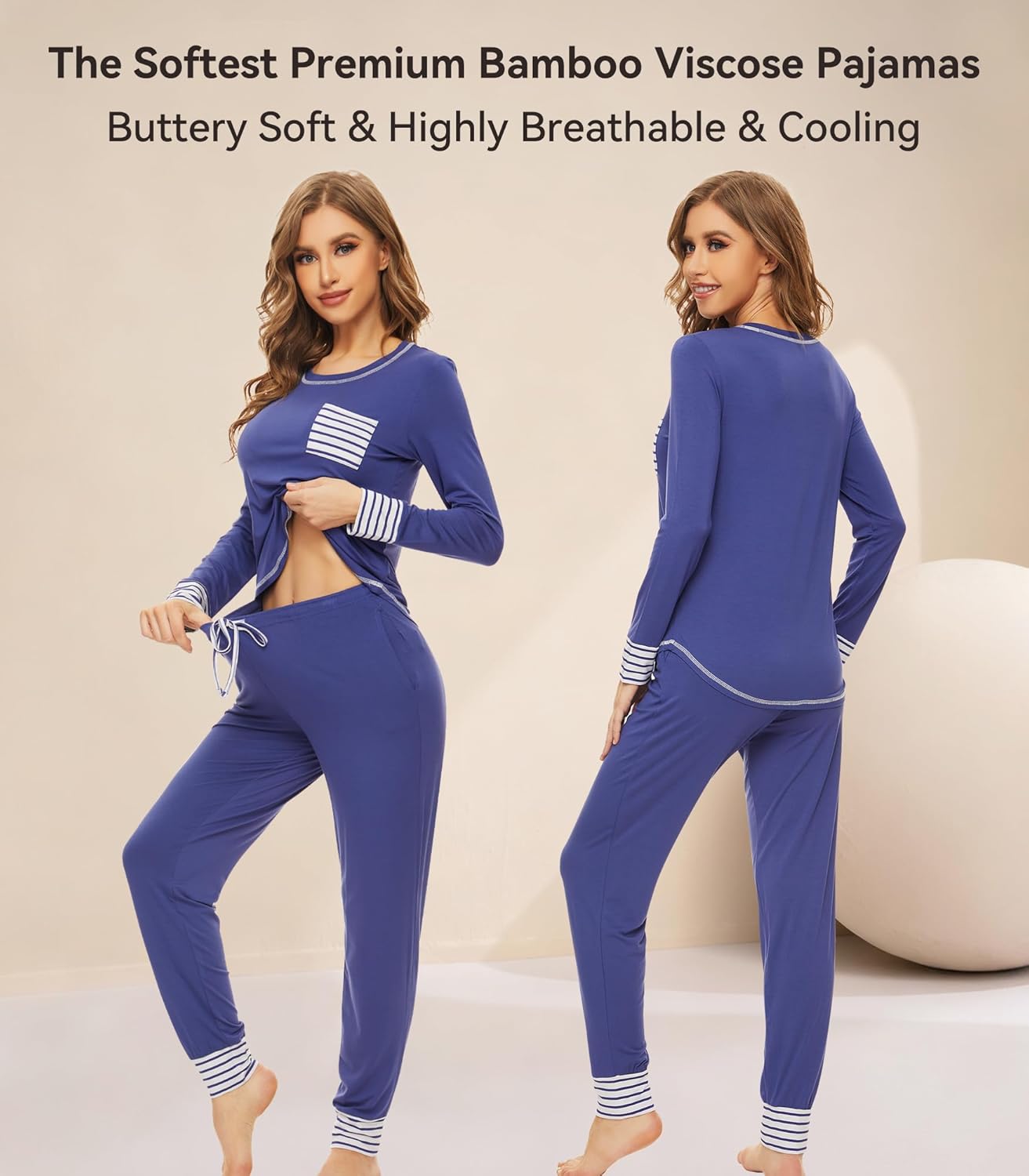 WiWi Bamboo Viscose Pajamas Set for Women Cooling Long Sleeve Sleepwear Super Soft Loungewear Pjs Jogger Pants Lounge S-XXL - Image 3