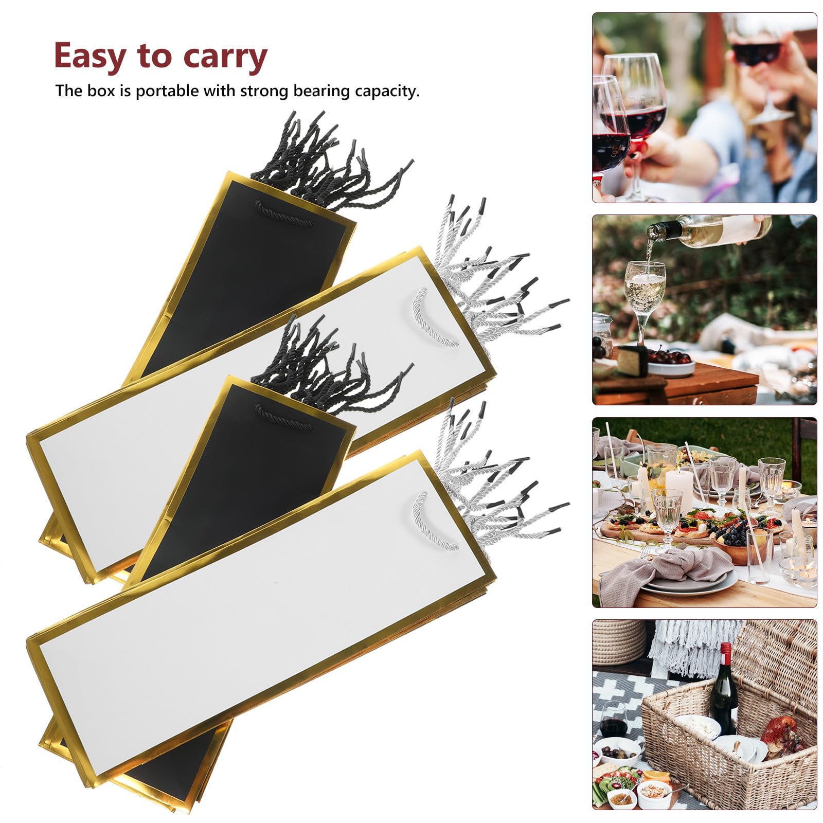 INOOMP 12 Bolsas Portátiles para Botella de Vino de Papel, Resistentes y Exquisitamente Diseñadas para Proteger Botellas en Restaurantes o Parques