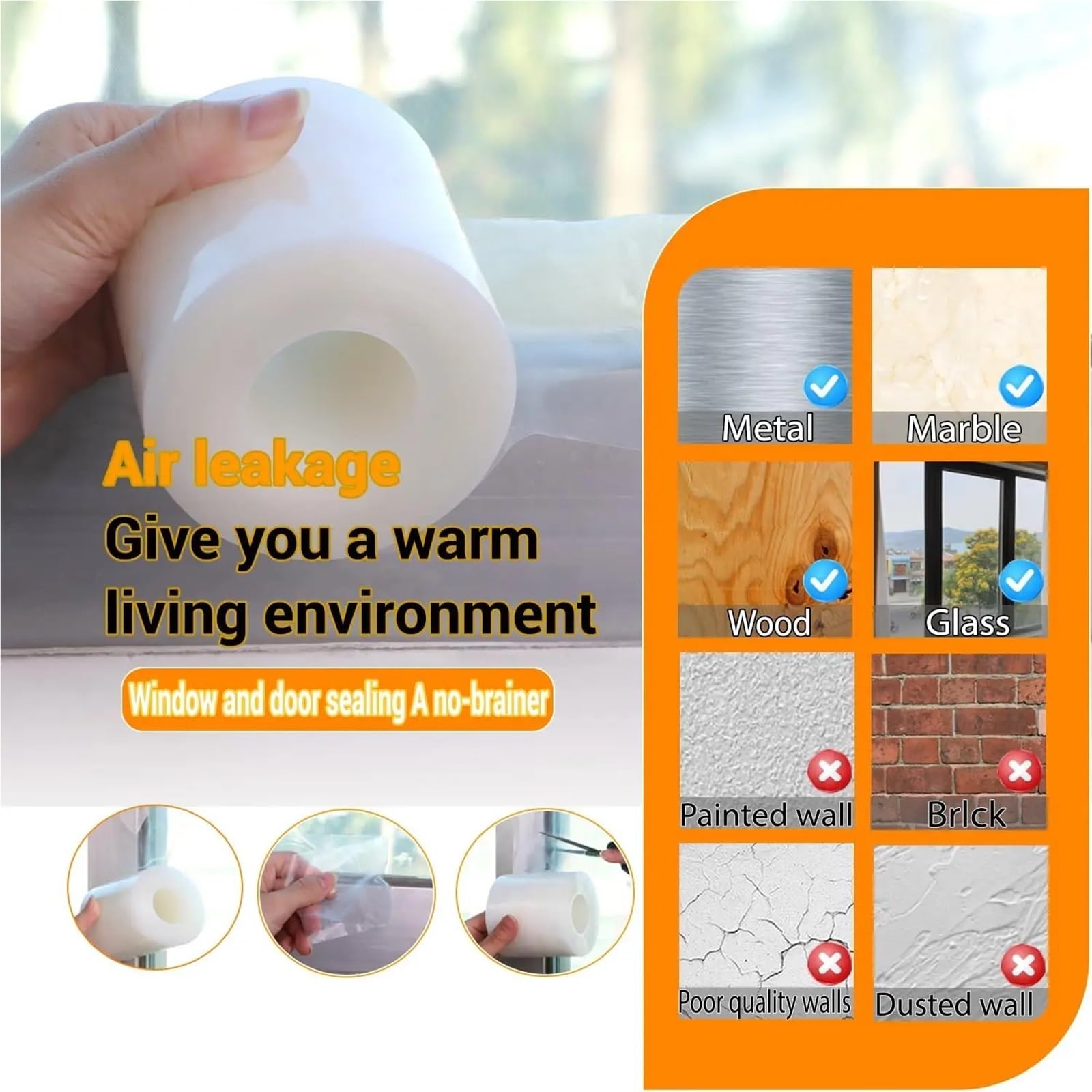 Burlete Bajo Puerta Cinta transparente for sellar el clima de ventanas, película aislante corrientes aire(Clear 7.6cmx35m)