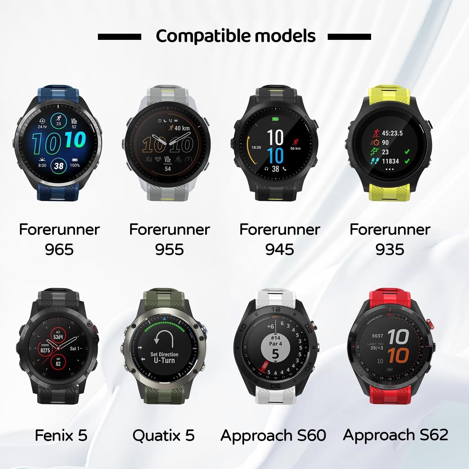 Cinturino per orologio da 22 mm per Garmin Forerunner 965/Forerunner 955/Forerunner 945/Forerunner 935, cinturini di ricambio in morbido silicone da 22 mm