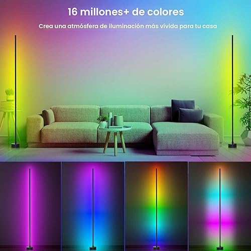 Miniatura 2 de Lámpara de pie de esquina - Lámpara de esquina LED RGB inteligente con aplicación y control remoto, 16 millones de colores y más de 68 escenas,