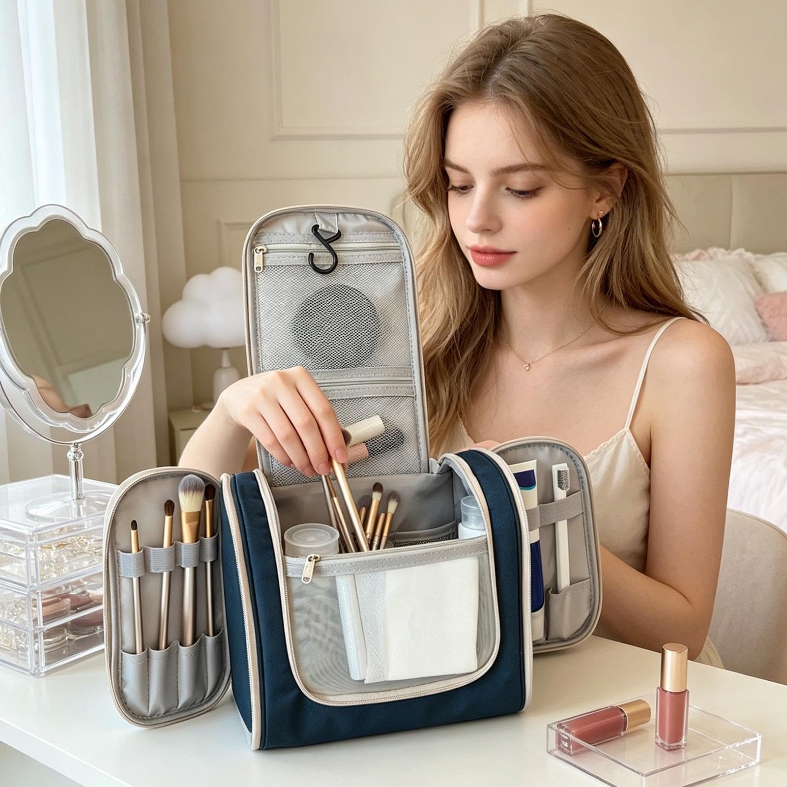 Borsa Da Toeletta Da Viaggio Multi Scomparti | Beauty Case Donna E Organizer Da Toeletta Casa Bagno Campeggio Outdoor Palestra College Dormitorio Ospedale Vacanza Weekend