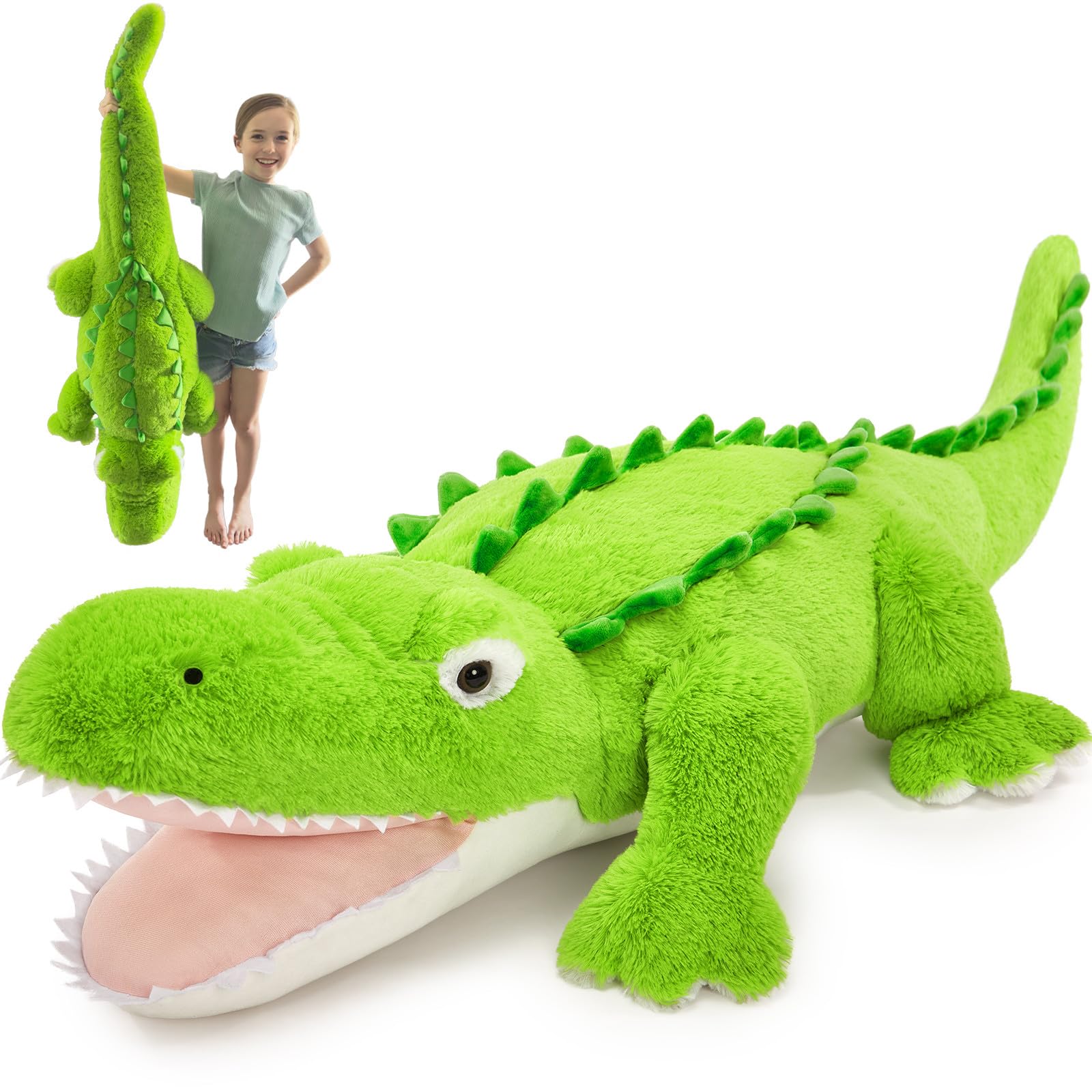 Tezituor 51 inch Giant Alligator Stuffed Animal, Hugging 4ft Large Alligator Plush Body Pillow, Soft Stuffed Crocodile Plush Toy Birthday Valentine's