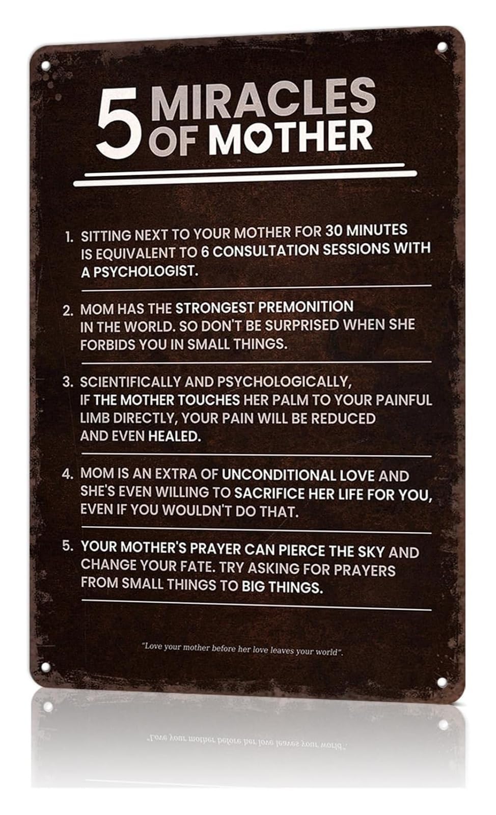 EXTOAOIK Sarcastic Metal Sign 5 Miracles Of Mother Vintage Style Tin Board For Basement Workshop Gym Pool House Game Room 8 X 12 inch