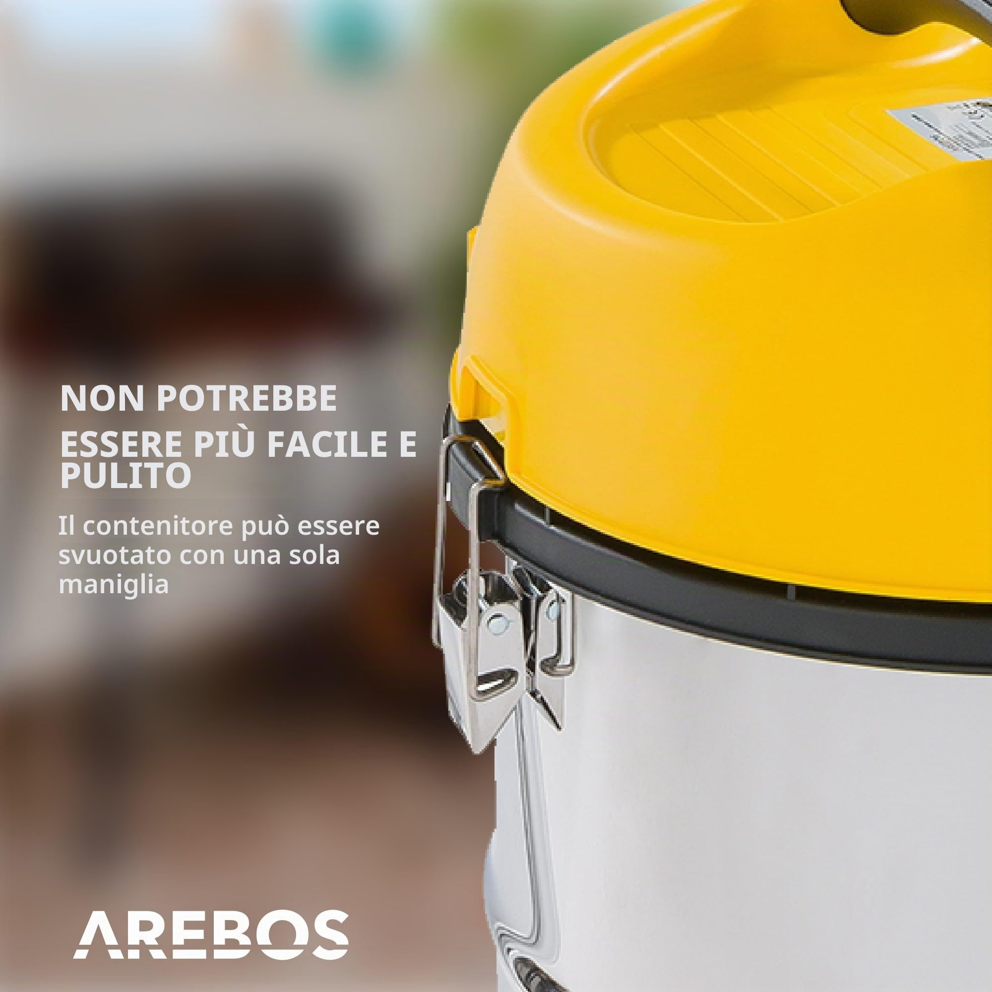 AREBOS Aspirapolvere industriale 1300 W secco e umido 30 L | Bidone aspiratutto e aspiracenere | Adatto per polvere, liquidi e pulizia auto | Giallo