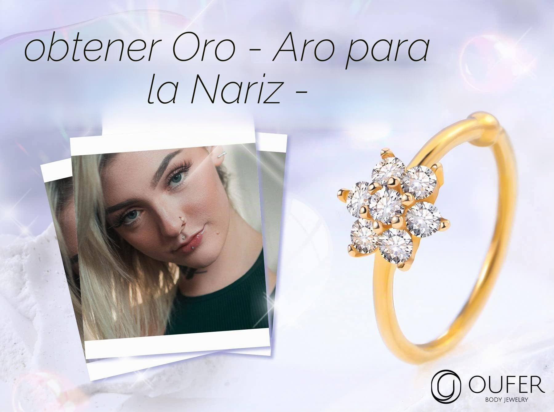 OUFER 9ct Oro Piercing Nariz Ring Hoop 20G 0.8mm Solid Nostril Earring 2mm CZ cartílago Pendiente Anillo Helix Hoop Tragus Trago Rook Cartilage Joyas Mujer Gift 8 mm