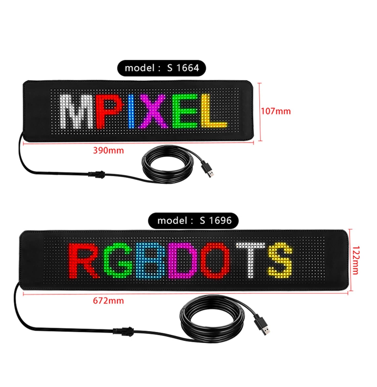 Panel LED Elastyczny ekran reklamowy LED Wzór DIY Tylne okno samochodu Led Przewijany wyświetlacz napisów USB Przednia szyba Elektroniczne światło ekranu do samochodu, baru, hotelu, ciężarówki(1664RGB