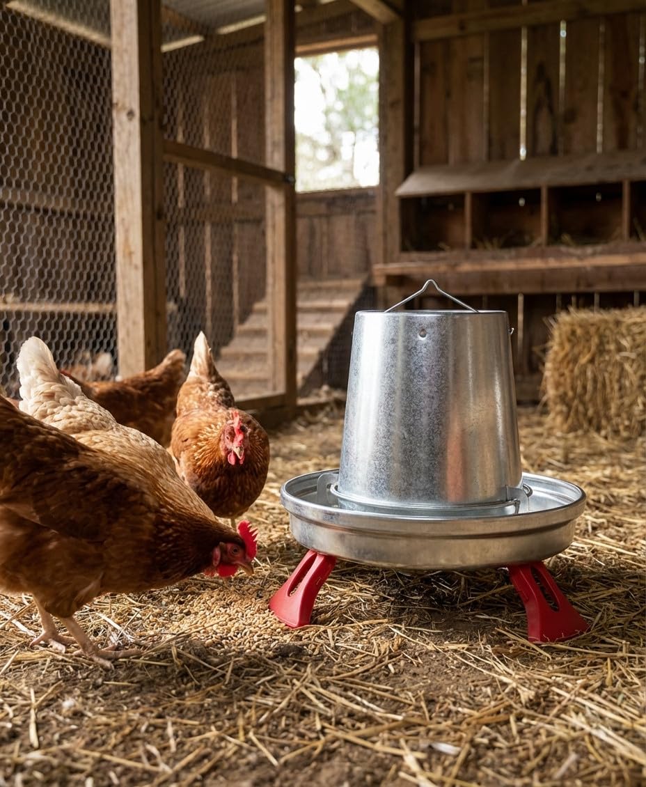 Tramoggia metallica galline con gambe 5 kg, 33x32 cm