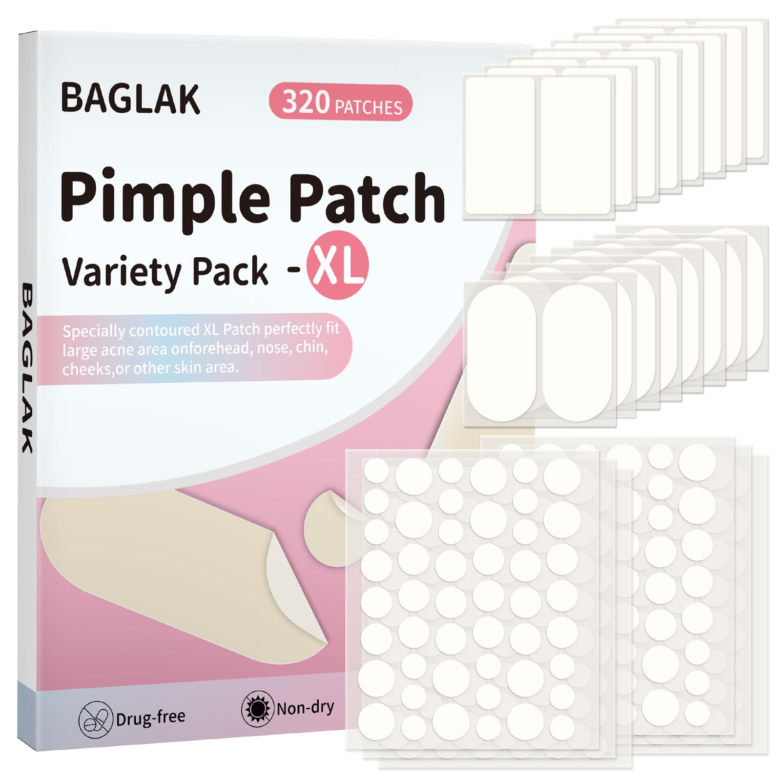 Pimple Patches for Face 320 Counts 5 Sizes Large Patches Hydrocolloid Blemishes Patch Spot Dots Cover for Body