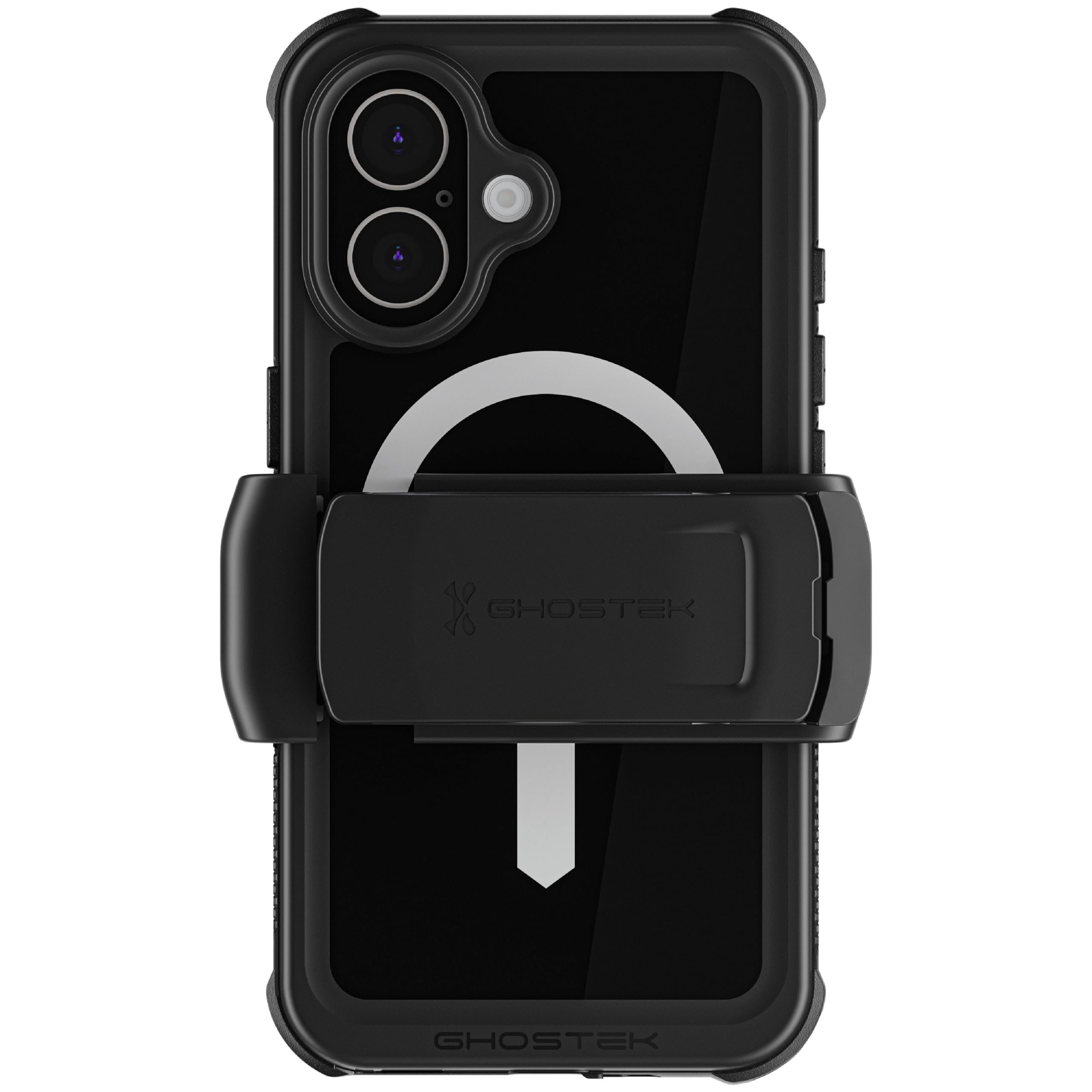 Ghostek® Direct Ghostek Nautical Waterproof iPhone 16 Case with Belt Clip Holster - Screen and Camera Protector, Apple MagSafe Compatible, Rugged Heavy Duty Cover (6.1 Inch, Black)