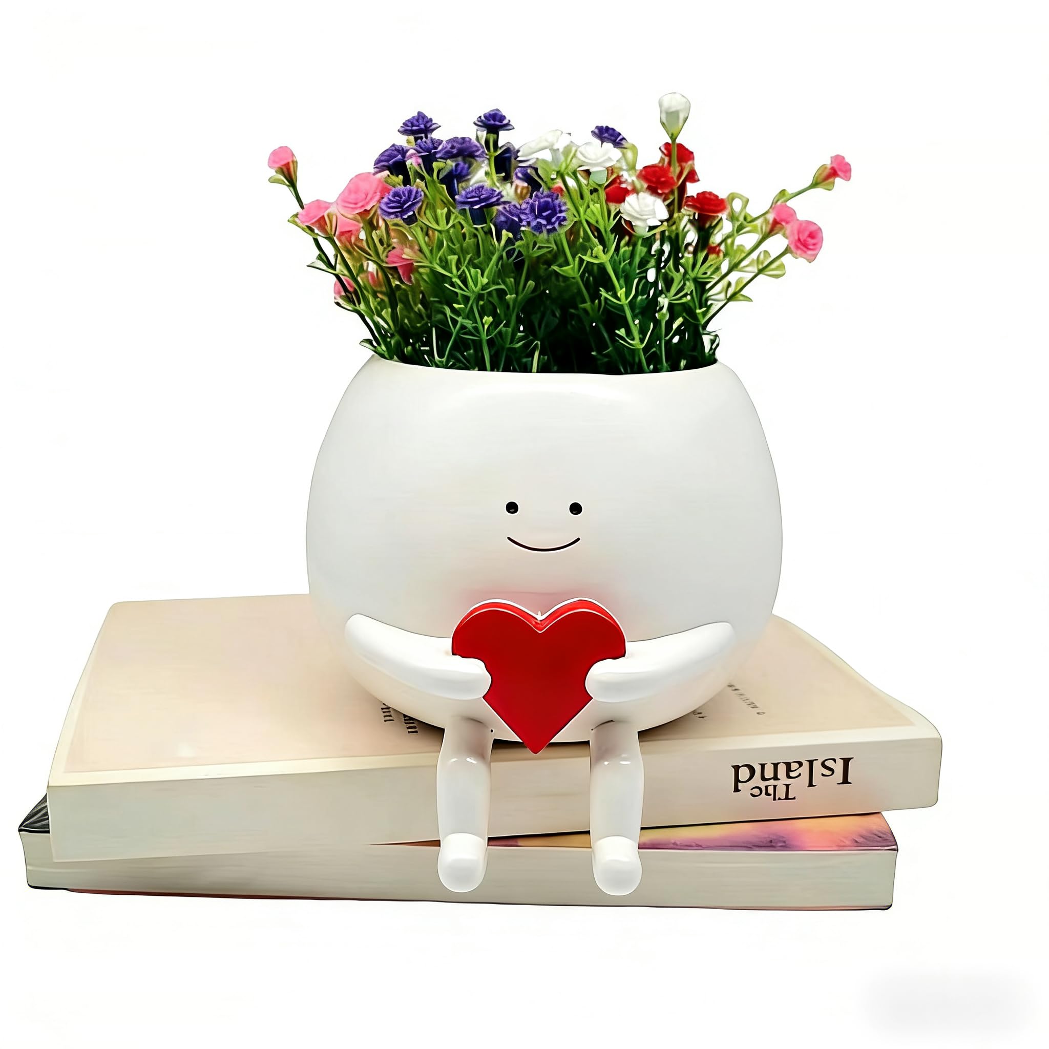 GAFBV Face Planter Pots Head Cute Resin Cactus for Indoor Outdoor Face Vase Home Bookshelf Decor Unique Loving Heart Succulent Pot for Mother