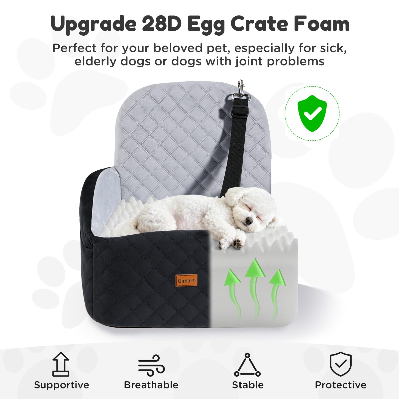 Gimars Reversibile Seggiolino Auto Per Cani conPeluche Lungo/Corto Cuscino sedile Per Cani Piccoli/Medi Fino A 16kg, Sfoderabile Lavabile Trasportino Per Cani Auto Con 15cm 28D Egg-Crate Schiuma, S