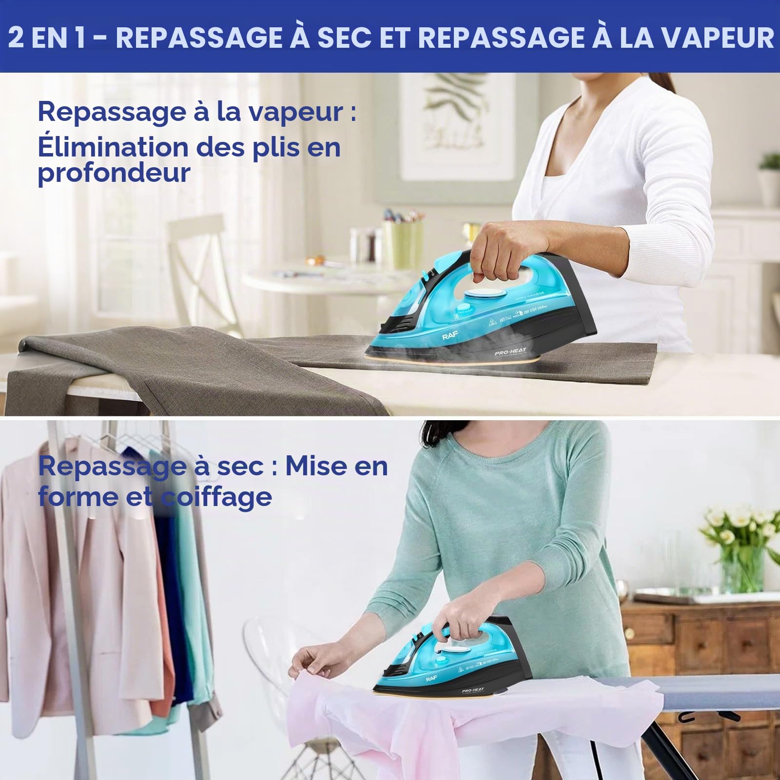 Powersteam Ultra Fer à repasser à vapeur sans fil 2400 W Semelle en céramique, anti-calcaire et anti-gouttes, fonction pulvérisation, vapeur verticale, autonettoyant avec réservoir d'eau de